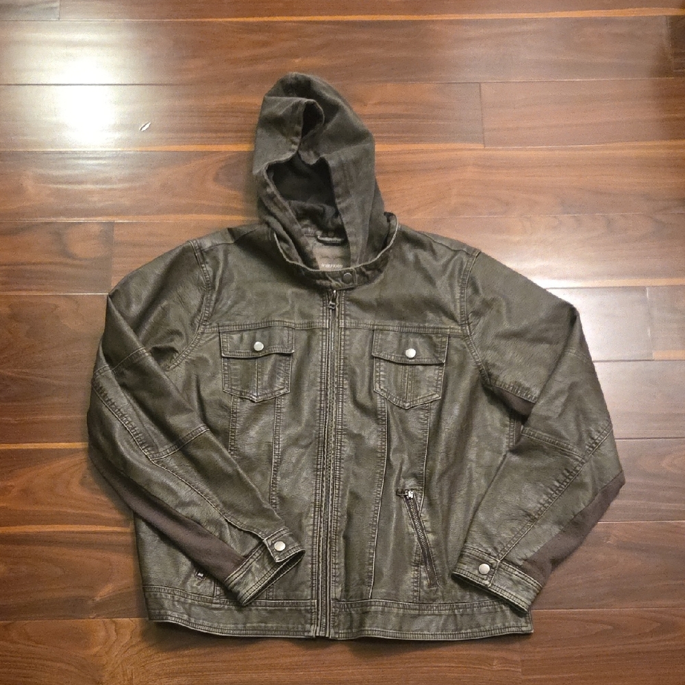 Maurices Faux Leather And Knitted Women's Dark Olive Jacket, Removeable Hood XXL